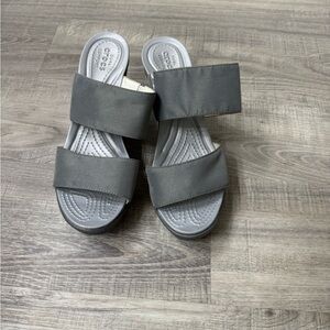 Crocs Leigh II Gray Wedge Slide Sandals